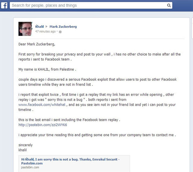 Usuário do Facebook hackeia o mural de Mark Zuckerberg para evidenciar uma falha de segurança