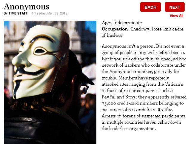 Anonymous  eleito personagem do ano pelos leitores da TIME