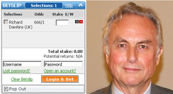 Dawkins est cotado em 666/1 para se converter no novo papa