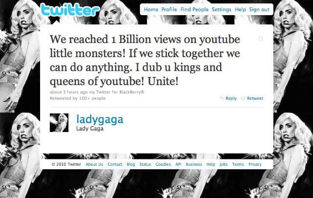 Lady Gaga a primeira artista em atingir o bilho no YouTube